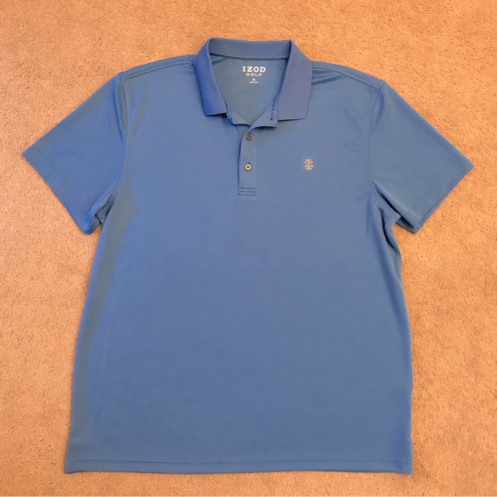IZOD Polo Golf Shirt Mens Size XL Blue Short Sleeve Relaxed Fit Quick Dry